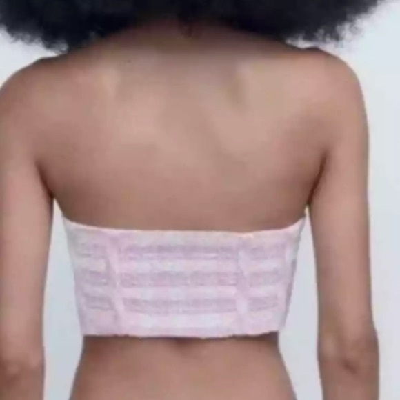 Zara Tweed Corset Bustier Crop Top Strapless Sweetheart Neckline Small NWT - Picture 2 of 10